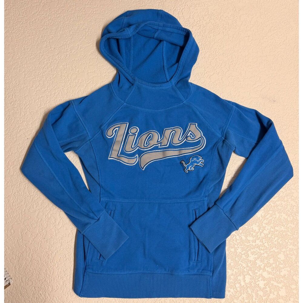 NFL Team Apparel Detroit Lions Women’s Hoodie S Blue Script Appliqué